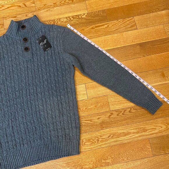 Kian D Los Angeles Quarter Button Mock Neck Large Sweater Elbow Patch NWT - Picture 2 of 9